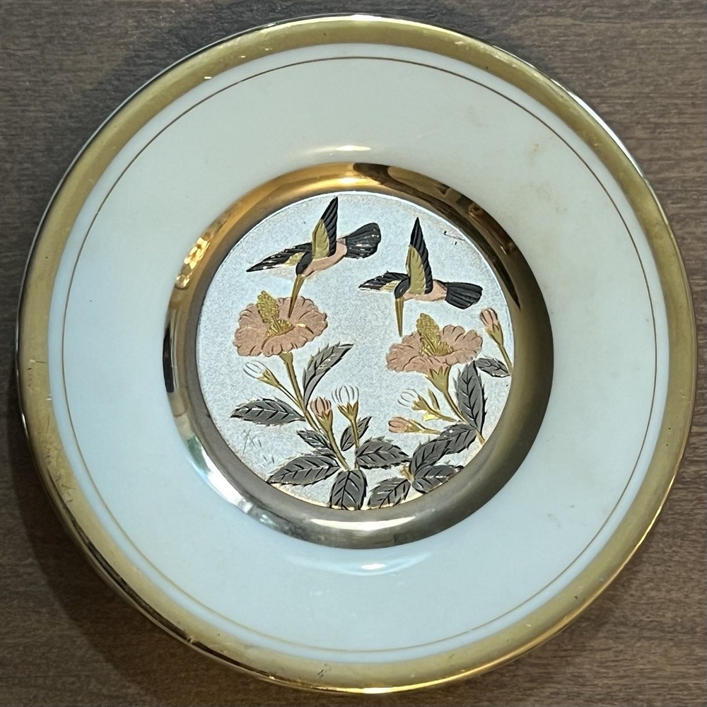 The Art Of Chokin 24kt Gold‎ Edge 4" Decorative Plate - Hummingbirds And Flowers